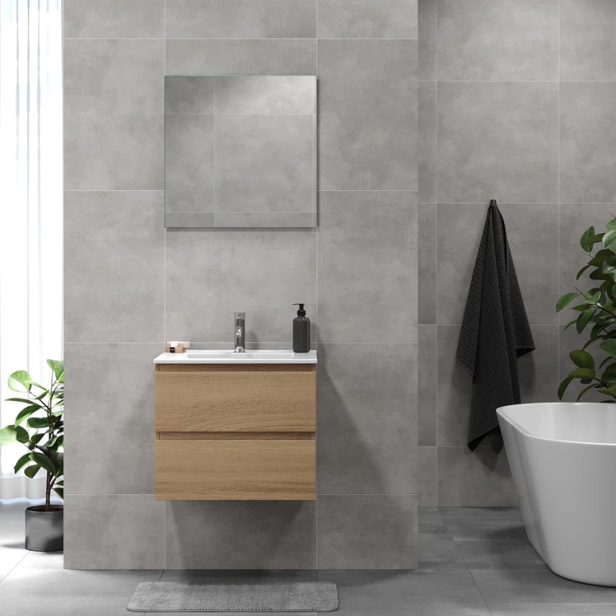 BATH DELUXE 03-060-64-86-01 - Badezimmerschrank mit Waschbecken KENWOOD 61 cm Eiche