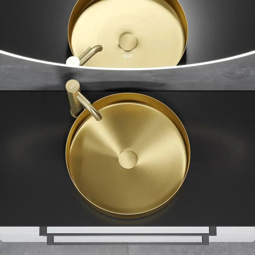 BATH DELUXE 06-040-16-70-00 - Aufsatzwaschbecken LJORDAL Ø 40 cm Edelstahl/gebürstetes Messing