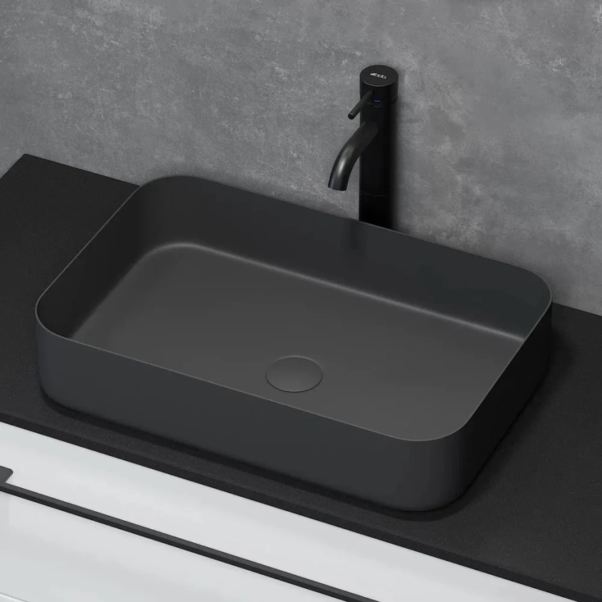 BATH DELUXE 06-052-18-02-00 - Aufsatzwaschbecken LJORDAL 52x34 cm Edelstahl/matt schwarz