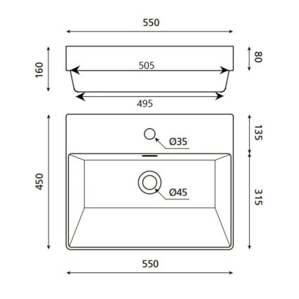 Bathco 0062 - Einbauwaschbecken FUNCHAL 55 x 45 cm Porzellan/weiß