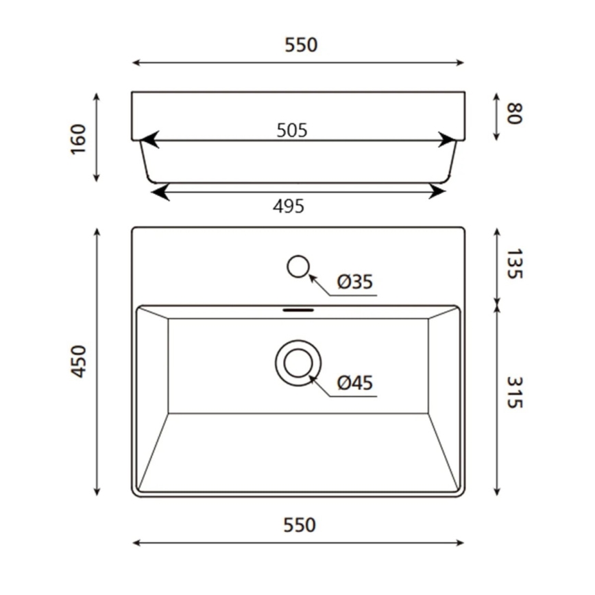 Bathco 0062 - Einbauwaschbecken FUNCHAL 55 x 45 cm Porzellan/weiß