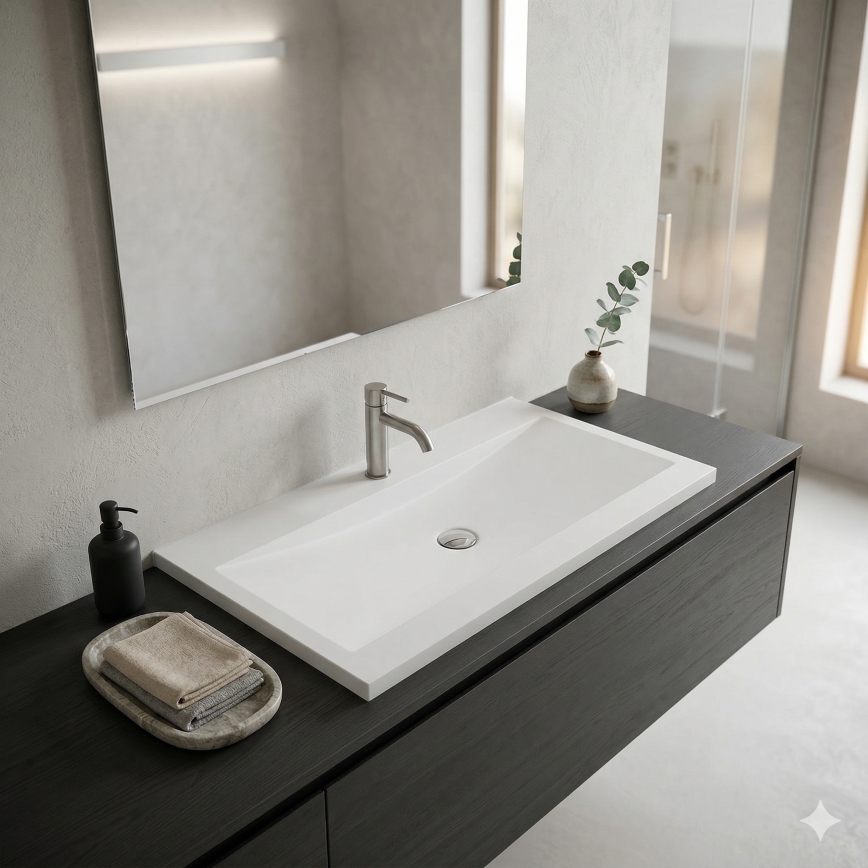 Bathco 0506 - Einbauwaschbecken MANHATTAN 100x45 cm Kunstharz/weiß