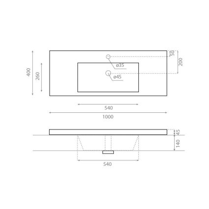 Bathco 0515 - Einbauwaschbecken COLLOTO 100 x 40 cm Kunstharz/weiß