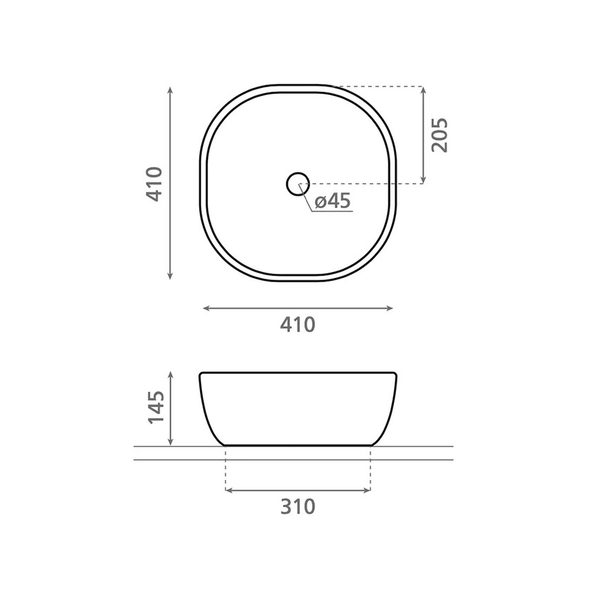 Bathco 4071 - Aufsatzwaschbecken OLEA 41x41 cm Porzellan/Weiß