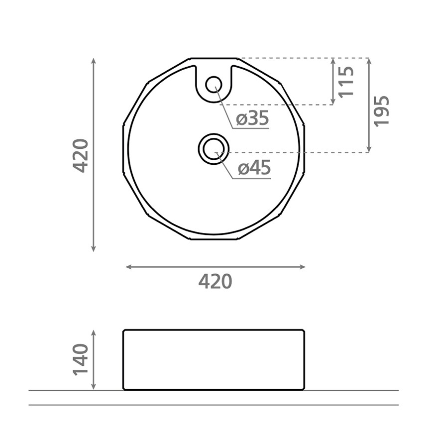 Bathco 4158 - Aufsatzwaschbecken CIRCUS Ø 42 cm Porzellan/weiß
