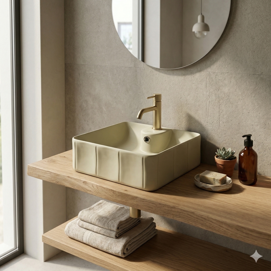 Bathco 4162 - Aufsatzwaschbecken CIRCUS 40 x 40 cm Porzellan/beige