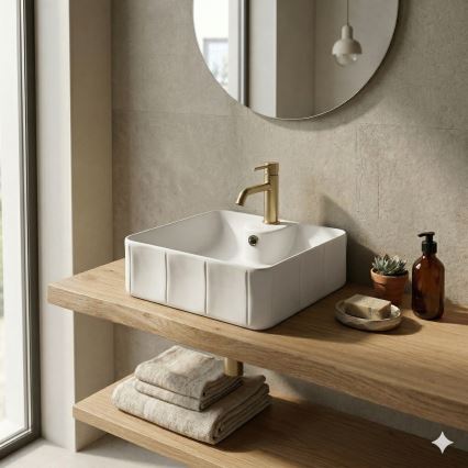 Bathco 4163 - Aufsatzwaschbecken CIRCUS 40x40 cm Porzellan/weiß