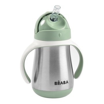 Beaba - Isolierter Trinkbecher mit Strohhalm, 250 ml, grün