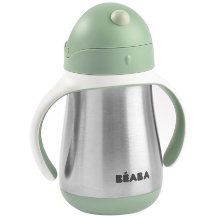 Beaba - Isolierter Trinkbecher mit Strohhalm, 250 ml, grün