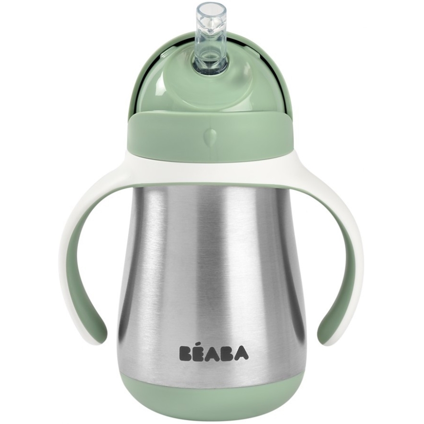 Beaba - Isolierter Trinkbecher mit Strohhalm, 250 ml, grün