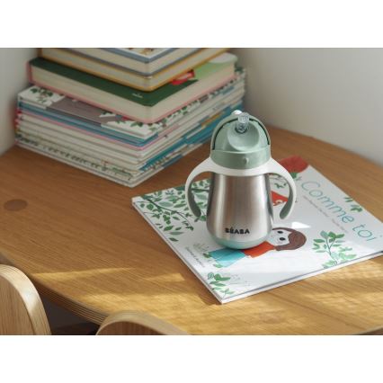 Beaba - Isolierter Trinkbecher mit Strohhalm, 250 ml, grün