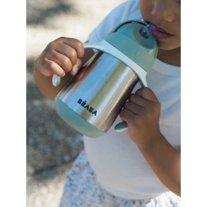 Beaba - Isolierter Trinkbecher mit Strohhalm, 250 ml, grün