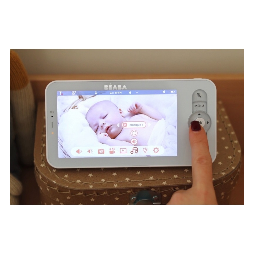 Beaba - Intelligentes, wiederaufladbares Babyphone mit Monitor ZEN NIGHT, 720p, 5 V, 4000 mAh, Wi-Fi, weiß