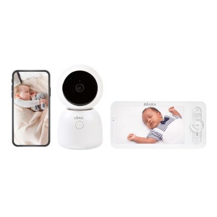 Beaba - Intelligentes, wiederaufladbares Babyphone mit Monitor ZEN NIGHT, 720p, 5 V, 4000 mAh, Wi-Fi, weiß