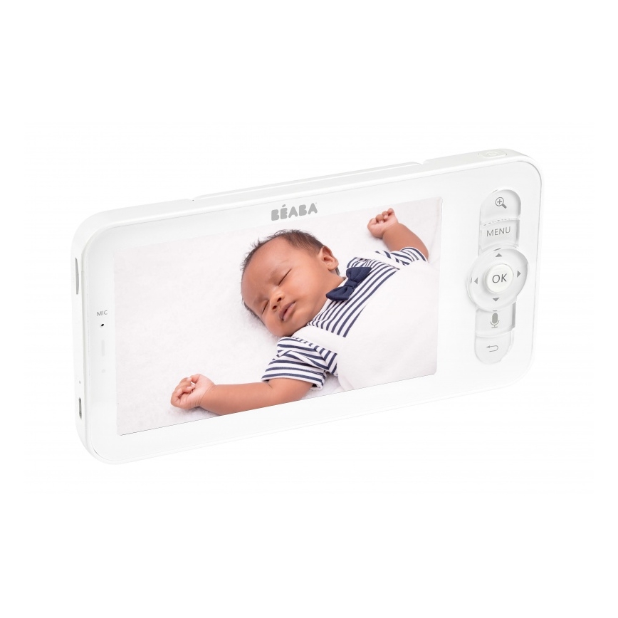 Beaba - Intelligentes, wiederaufladbares Babyphone mit Monitor ZEN NIGHT, 720p, 5 V, 4000 mAh, Wi-Fi, weiß