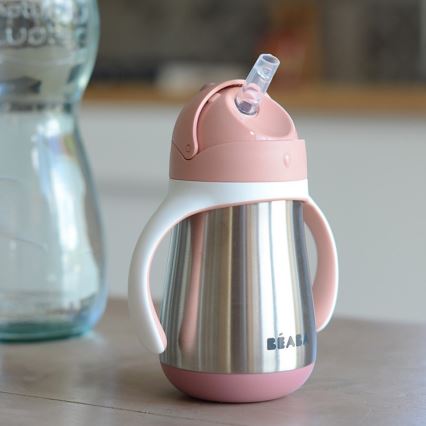 Beaba - Thermobecher mit Trinkhalm 250 ml rosa