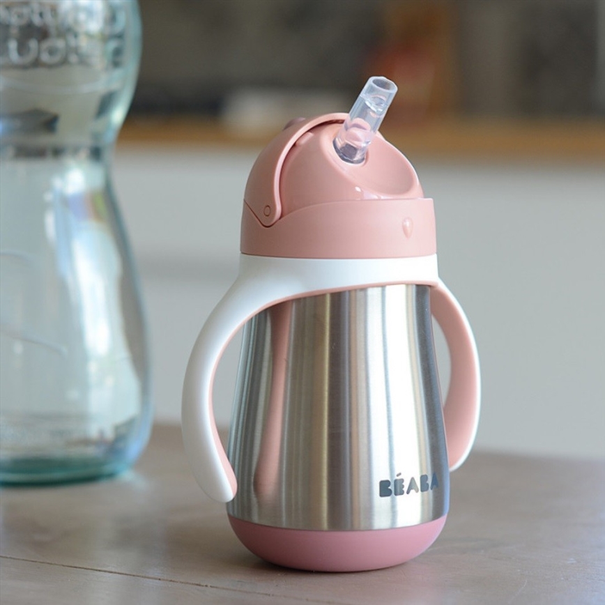 Beaba - Thermobecher mit Trinkhalm 250 ml rosa