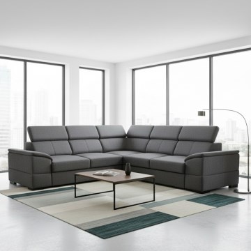 Beidseitig montierbares Ecksofa mit Schlaffunktion und Stauraum GRANADA dunkelgrau