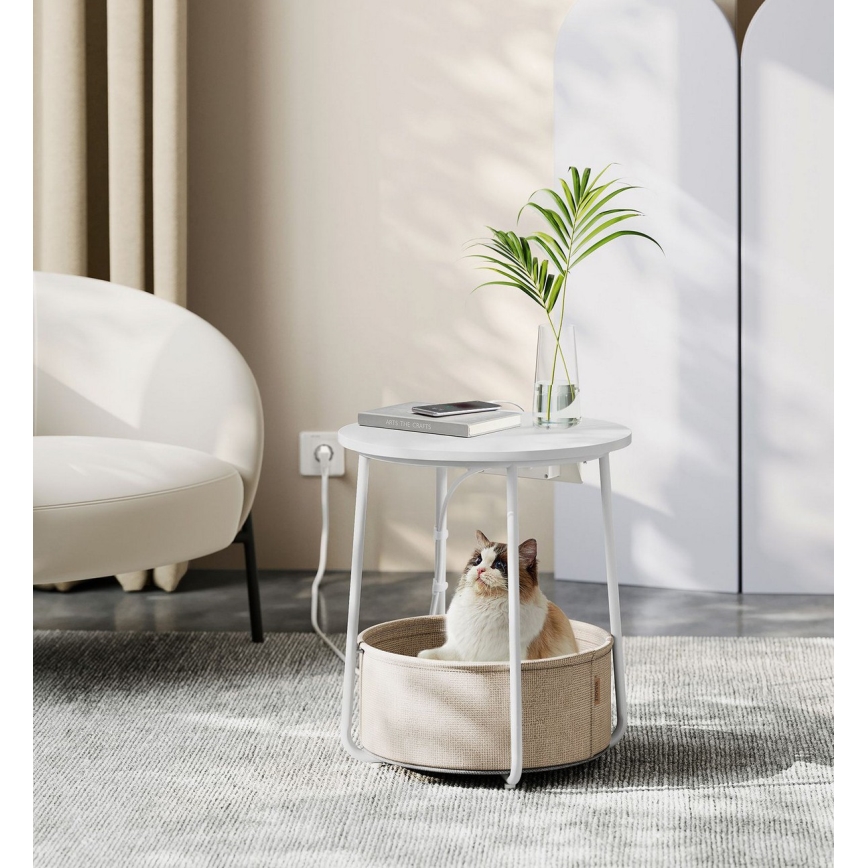 Beistelltisch mit integrierten Steckdosen und USB-Anschlüssen NOIRA 45 cm Beige/Weiß
