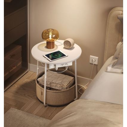 Beistelltisch mit integrierten Steckdosen und USB-Anschlüssen NOIRA 45 cm Beige/Weiß