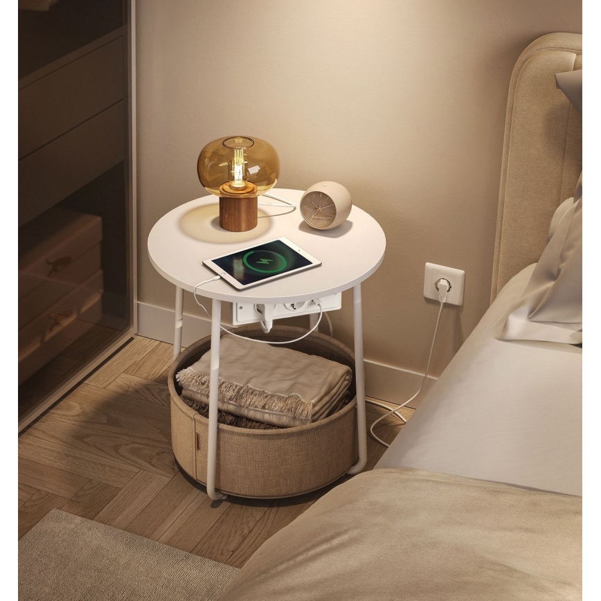 Beistelltisch mit integrierten Steckdosen und USB-Anschlüssen NOIRA 45 cm Beige/Weiß