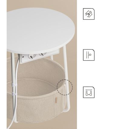 Beistelltisch mit integrierten Steckdosen und USB-Anschlüssen NOIRA beige/weiß