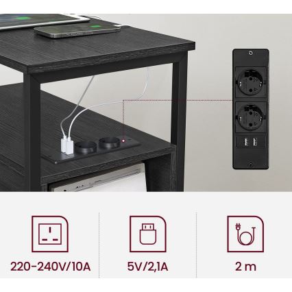 Beistelltisch mit integrierten Steckdosen und USB-Anschlüssen ROD schwarz