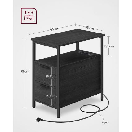 Beistelltisch mit integrierten Steckdosen und USB-Anschlüssen ROD schwarz