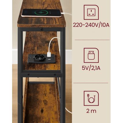 Beistelltisch mit integrierter Steckdose und USB-Anschlüssen ROD Braun/Schwarz