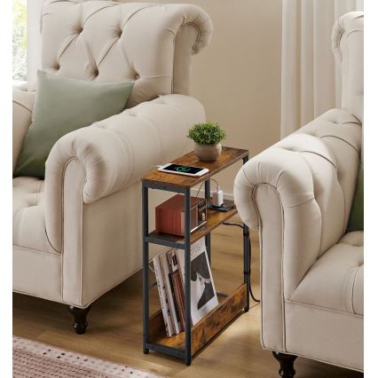 Beistelltisch mit integrierter Steckdose und USB-Anschlüssen ROD Braun/Schwarz