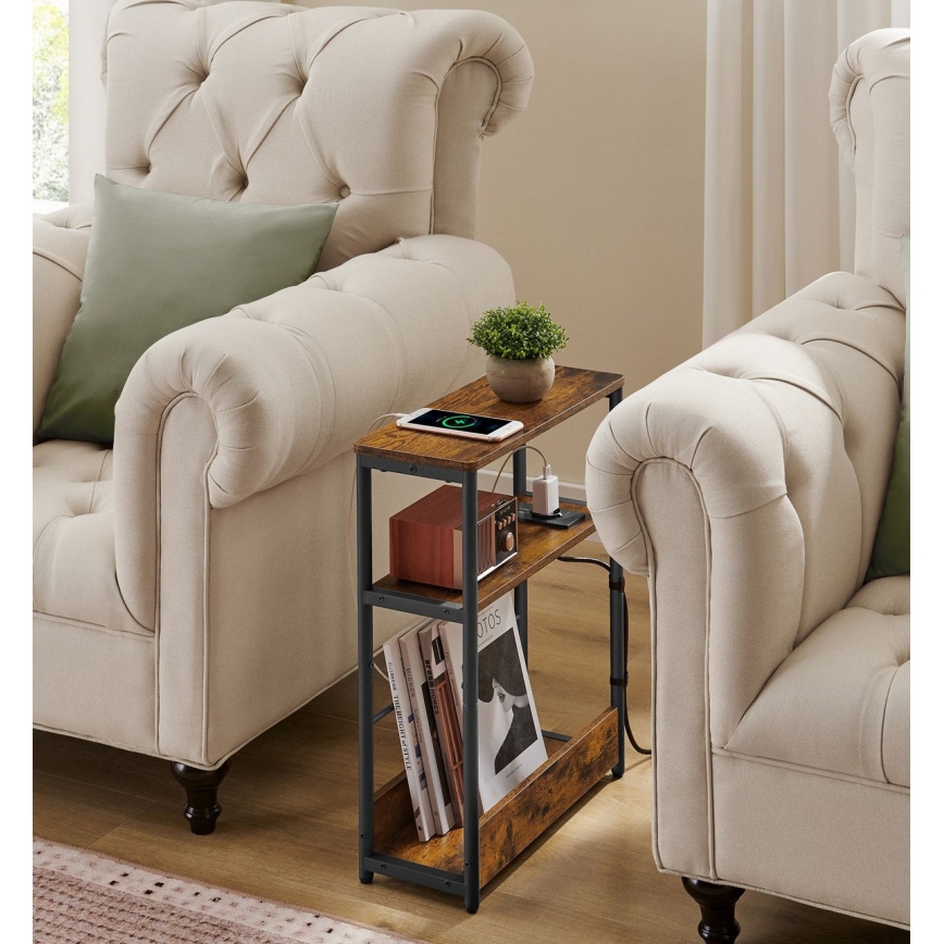 Beistelltisch mit integrierter Steckdose und USB-Anschlüssen ROD Braun/Schwarz