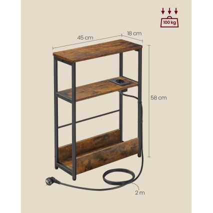 Beistelltisch mit integrierter Steckdose und USB-Anschlüssen ROD Braun/Schwarz