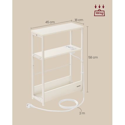 Beistelltisch mit integrierter Steckdose und USB-Anschlüssen ROD weiß/creme