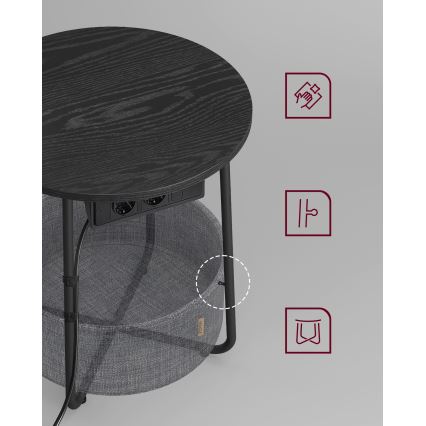 Beistelltisch NOIRA mit integrierten Schubladen und USB-Anschlüssen, 45 cm, grau/schwarz
