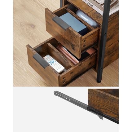 Beistelltisch ROD mit integrierten Steckdosen und USB-Anschlüssen, braun/schwarz