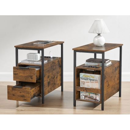 Beistelltisch ROD mit integrierten Steckdosen und USB-Anschlüssen, braun/schwarz