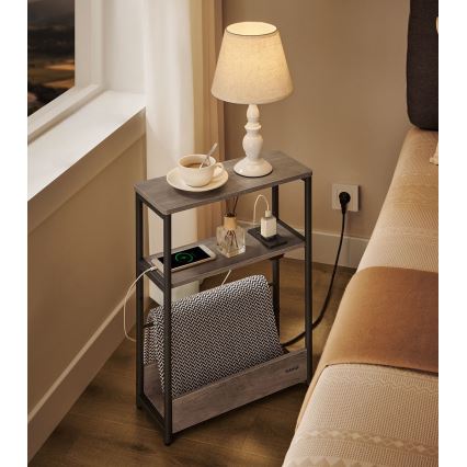 Beistelltisch ROD mit integrierter Steckdose und USB-Anschlüssen, braun/schwarz