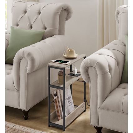 Beistelltisch ROD mit integrierter Steckdose und USB-Anschlüssen, braun/schwarz