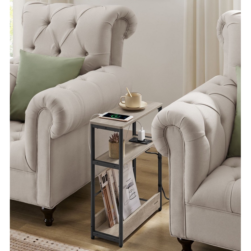 Beistelltisch ROD mit integrierter Steckdose und USB-Anschlüssen, braun/schwarz