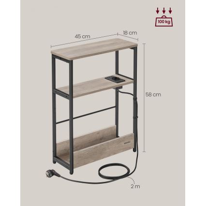 Beistelltisch ROD mit integrierter Steckdose und USB-Anschlüssen, braun/schwarz
