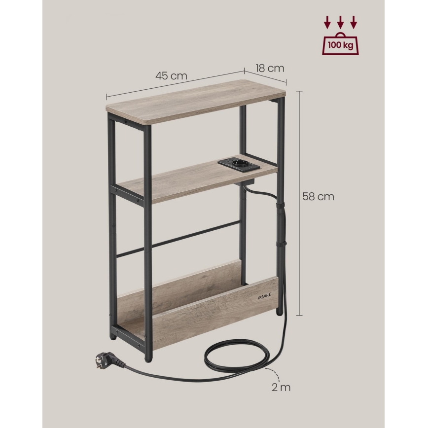 Beistelltisch ROD mit integrierter Steckdose und USB-Anschlüssen, braun/schwarz