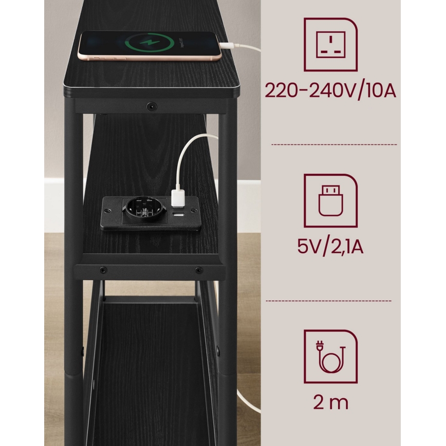 Beistelltisch ROD mit integrierter Steckdose und USB-Anschlüssen, schwarz