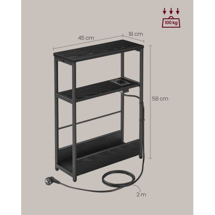 Beistelltisch ROD mit integrierter Steckdose und USB-Anschlüssen, schwarz