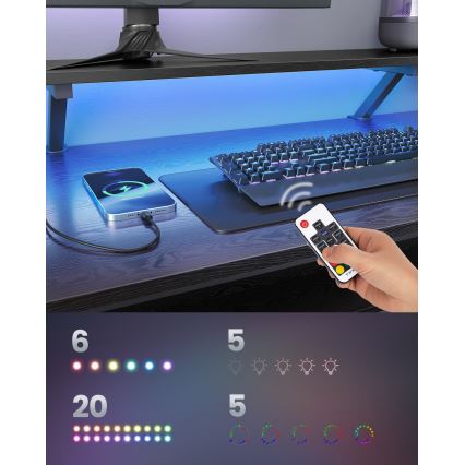 Beleuchteter Schreibtisch SOLEA-X, Braun/Schwarz