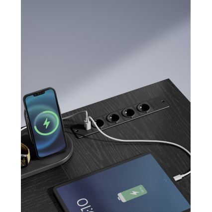 Beleuchteter Schreibtisch SOLEA-X, Braun/Schwarz