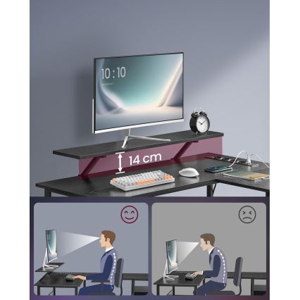 Beleuchteter Schreibtisch SOLEA-X, Braun/Schwarz