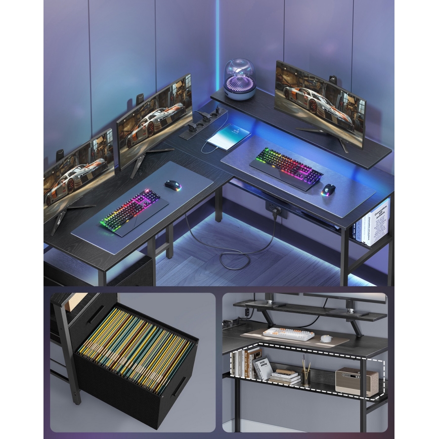 Beleuchteter Schreibtisch SOLEA-X, Braun/Schwarz