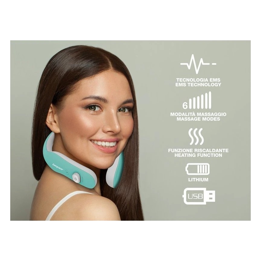 Beper - Wiederaufladbares EMS-Nackenmassagegerät 5V/900 mAh mintgrün