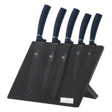 BerlingerHaus - Edelstahl Messerset mit Magnetständer 6 Stück blau/schwarz