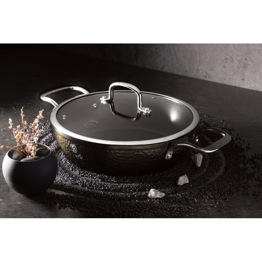 BerlingerHaus - Flacher Topf mit Titanbeschichtung + Deckel 28 cm schwarz